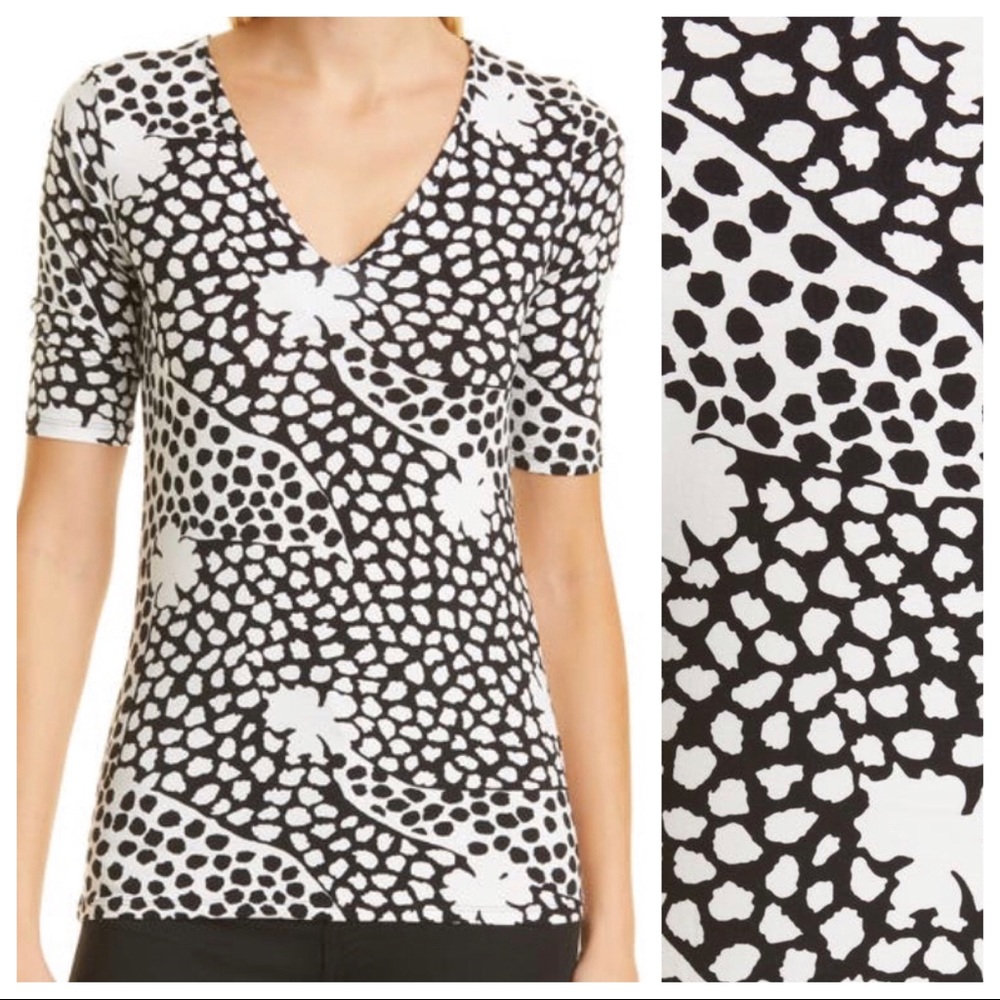TED BAKER Lucyz Floral Black White Fitted Knit Tee T-shirt Blouse